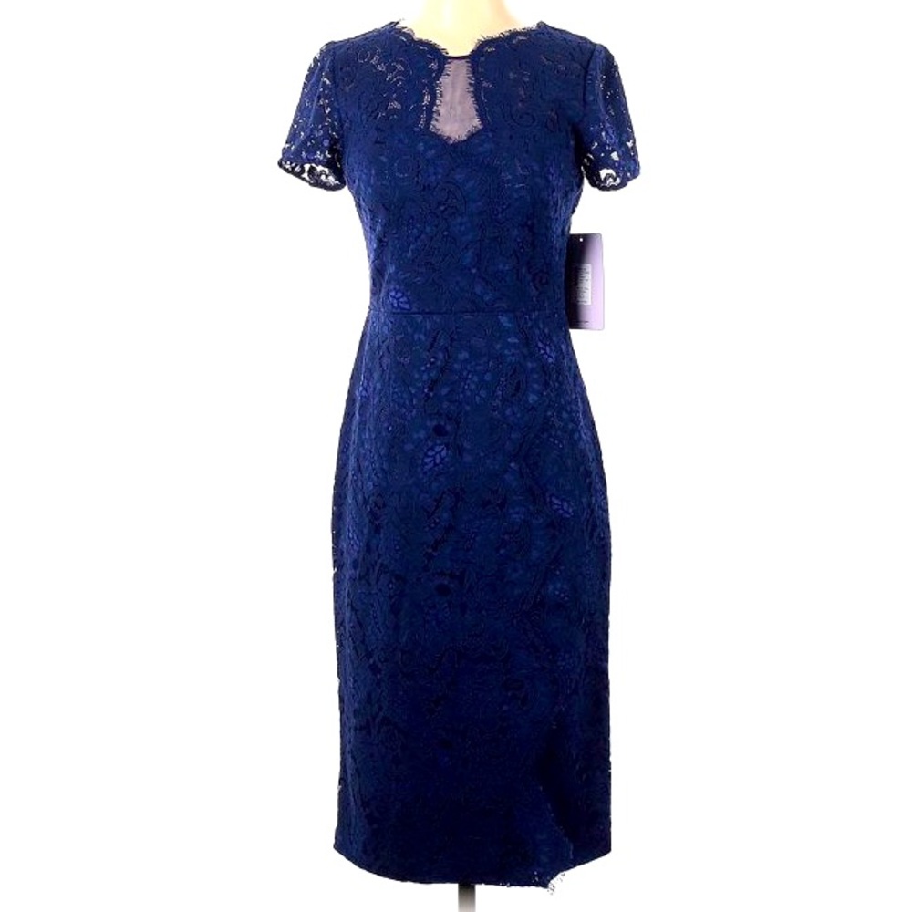 JS collection NWOT lace sheath dress with illusion neck